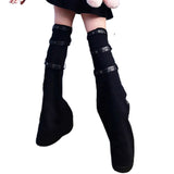 Style Ankle Leg Warmer Fall Winter Black Metal Buckle Leg Warmers Knitted y2k High Knee Legging Boot Socks Thigh High Socks-Outfit