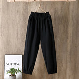 Spring Summer Casual Cotton Linen Pants Women Elastic Waist Solid Pockets Retro Loose Women's Harem Pants Trousers