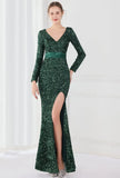 Winter Elegant Deep V Neck Long Sleeve Slit Cocktail Eevening