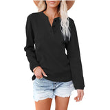 Solid Women T Shirt Top Casual Button O-Neck Long Sleeve Tee Tops Ladies Fashion Loose Design Tee Pullover
