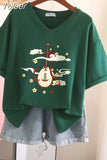 100% Cotton M-6XL T Shirt Chinese Lute Print Tshirt Short Sleeve Women's Top Summer Couple V Neck Oversized T