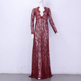 Women Black Lace Dress Sleepwear Floor-Length White See Through Dress Adjust Waist Sexy Hollow Out Vestido Maxi Plus