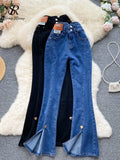 Retro Split Denim Trousers Female Casual Loose Wide Leg Pants Ladies Hight Waist Thin Streetwear Autumn Flare