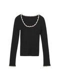 Gray Long Sleeve Knit Top with Contrast Color