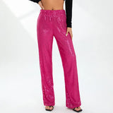 Women Sequins Wide Leg Pants Autumn Clothes Chic and Elegant Elastic High Waist Pants Female Clothing y2k Streetwear-Outfit