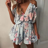 Rompers print lace Jumpsuit Summer Short pleated Overalls Jumpsuit Female chest wrapped strapless