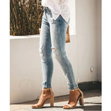 jeans slim slimming ripped sexy mid-rise denim