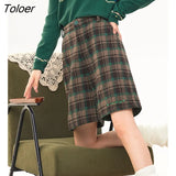 Women Thick Pants 2022 Winter Back Waist Elastic Loose Cropped Trousers Vintage Plaid Print Chic Casual
