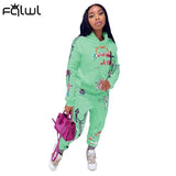 Graffiti Streetwear Two 2 Piece Set Women Tracksuit Female White Black Hoodies Pants Women Matching Sets Outfits