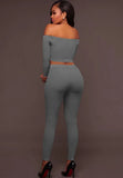 Ribbed Basic Off Shoulder Crop Top and Pants 2pc