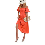 Women's Out-Shoulder Foam Short-Sleeved Folded High-Waisted Summer Solid-Colored