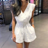 Short Playsuit V-neck Sleeveless Solid Backless Ladies Overalls Paysuits Large Size 3XL Loose Tunic Summer Casual