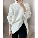 Zipper Slit Big Size Knitting Sweater Turtleneck Long Sleeve Women Pullovers New Fashion Tide Autumn Winter 2023