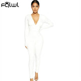 Fall Streetwear Bodycon Jumpsuit Women Long Sleeve V Neck Black White One Piece Outfits Rompers Women Jumpsuits