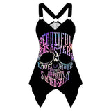 Tank Tops Gothic Skull Print Irregular Hem Sleeveless Shirt Summer Plus Size Ladies Casual V Neck Grqaphic Tee