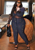 Plus Size Black Sequins Long Sleeve