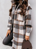 Checked Long Coat Women Fashion Plaid Printed Shirt Jackets Coat Casual Oversize Thick Woolen Blend Female Down