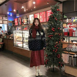 New Lazy Style Christmas and New Year Retro Red Sweater Women Loose New Deer Blouse Cropped Sweater Crew Neck