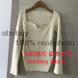 new spring sexy stylish sqaure collar full sleeves knitting pullover sexy slim T-shirt female top