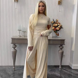 2025 New Women's Round-Neck Long-Sleeved Broad-Legged Trouser Commuting