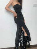 asymmetric bandeau maxi dress with
