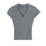 Version Of Ins Grey Slim V-Collar Short-Sleeved T-Shirt Women's Spring And Summer New Casual Fashion Blouse-Outfit