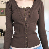 Knitted Buttons Cardigan Top for Women Y2K Aesthetics Long Sleeve Basic T Shirts Spring Autumn Casual Tees Korean y2k