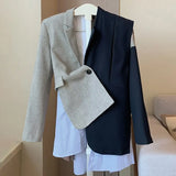 Patchwork Blazers For Women Notched Collar Long Sleeve Colorblock Blazer Female Spring Clothing New 2022