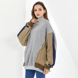 Patchwork Sweatshirt For Women Turtleneck Batwing Long Sleeve Hit Color Pullovers Sweatshirts Female 2021