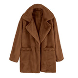 Hot Style 2023 Autumn And Winter Woolen Coat Female Medium Long Solid Color Loose Plush Coat Imitation Fur Coat-Outfit