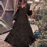 Autumn Sundress Casual Puff Sleeve Tunic Vestidos Floral Print Robe ZANZEA 2021 Fashion Ruffle Maxi