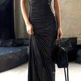 Toloer Women's Wear 2024 Winter New Fashion U-Neck Solid Color Slit Vest Dress-Outfit