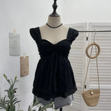 Wind Sling Vest Bow Folded Burst Embroidered Doll Shirt To Take Sleeveless Top