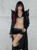Gothic Solid Pu Leather A-Line Skirt Dark Casual Low-Waisted Super Mini Skirts Women 2023 Autumn Winter Streetwear Lady-Outfit