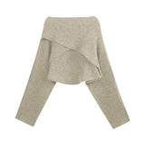Shoulder Short Knitted Sweater Women Long Sleeve Y2k Crop Tops Korean Clothing Autumn 2022 Elegant Pullover Female