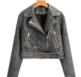 Toloer And Autumn New Women's Dress Washing Leather Grinding Old Motorcycle Casual Solid Color Jacket Leather Clothing Women-Outfit