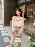 Xixi 2025 Autumn White Standard French Temperament Cloud Out-Shoulder Design Chiffon Long Sleeve Top