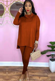Solid Turtleneck Long Sleeve Loose Top and Match Pants Two Piece