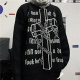 Pullover sweater women loose oversized Harajuku style religious Gothic cross jacquard thickened men and women knitted