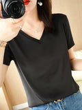 White Satin Top Short Sleeve Women Silk Blouses Vintage T Shirt Summer Solid Gray Satin Blouse Shirts For Women
