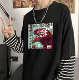 Sleeve Harajuku T-Shirt Women'S Stitching Long Sleeve T-Shirt Stripe Printing O-Neck Chic Tops 2022 Summer