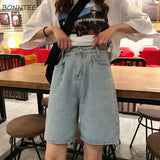 Women Simple Classic Elegant Summer Korean Denim Short Womens Pockets Straight Students Loose High Quality Retro