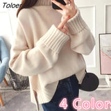 Sweater Women Side Slit Casual Womens Pullovers Ribbed XXL Loose Winter Simple Elegant All-match Fashion