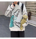 O-Neck Long Sleeve Women's Oversize Sweater Solid Dinosaur Printed Y2k Knitted Sweater Loose Casual Oversized Knitted