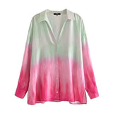 Women Fashion Tie-Dye Print Loose Cozy Blouses Vintage Long Sleeve Button-up Female Shirts Blusas Chic
