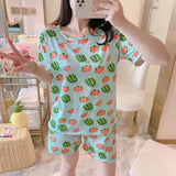 Fashion Silk Pajamas Sets for Women 100% Cotton PJS Satin Soft Sleepwear Atoff Home Kawaii Lounge