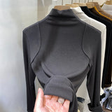 Half-High-Necked Bottomed Shirt Lady's New Plush Long-Sleeved T-Shirt In Autumn And Winter-Outfit