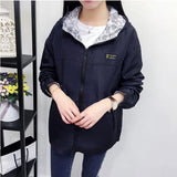 Autumn Fashion women Bomber women Jacket Pocket Zipper Hooded Two Side Wear Outwear Loose Plus Size Windbreaker