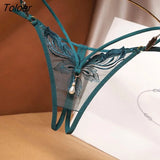 Transparent Embroidery Floral Pearl Tassel Women Lingerie G-String Panties Fashion Hollow Out Female Underwear Thong Briefs 618-1-Outfit