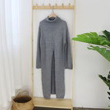 Fashion Knitted Turtleneck Long Sweater Women Front Split Office Solid Pullover Autumn Winter Elegant Jumper
